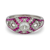 French Belle Époque 0.60 carat old European cut diamond platinum dome ring