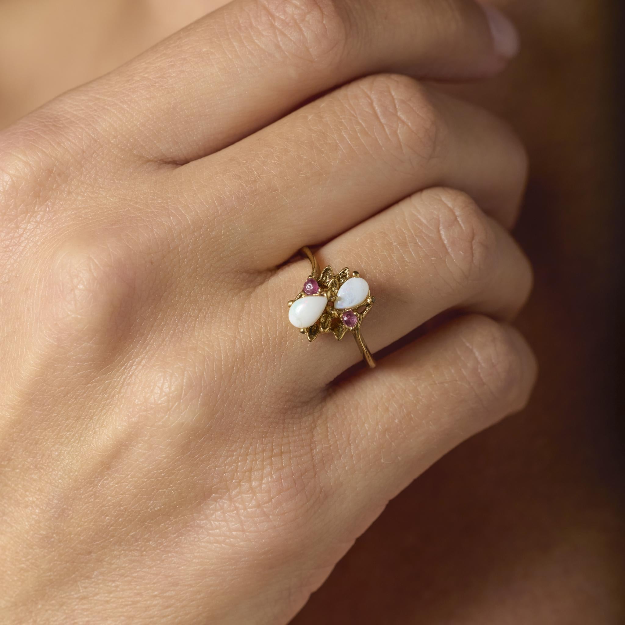 Vintage opal ruby 14k yellow gold ring