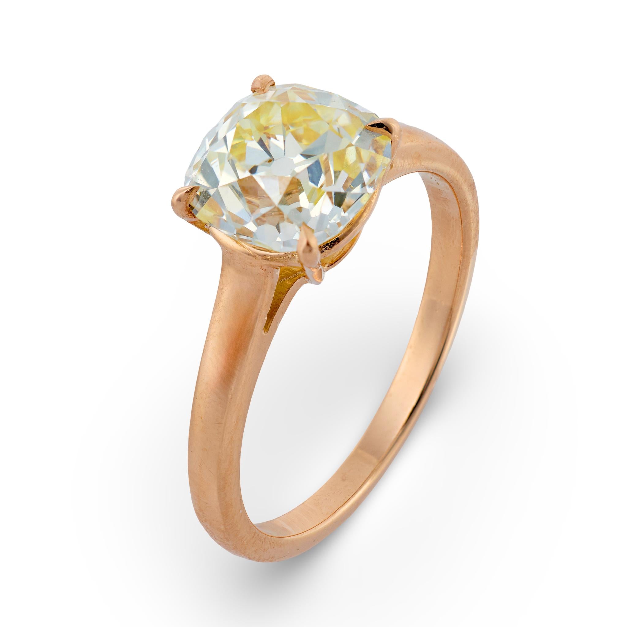 Vintage GIA 2.21 carat old mine cut diamond 18k gold solitaire engagement ring