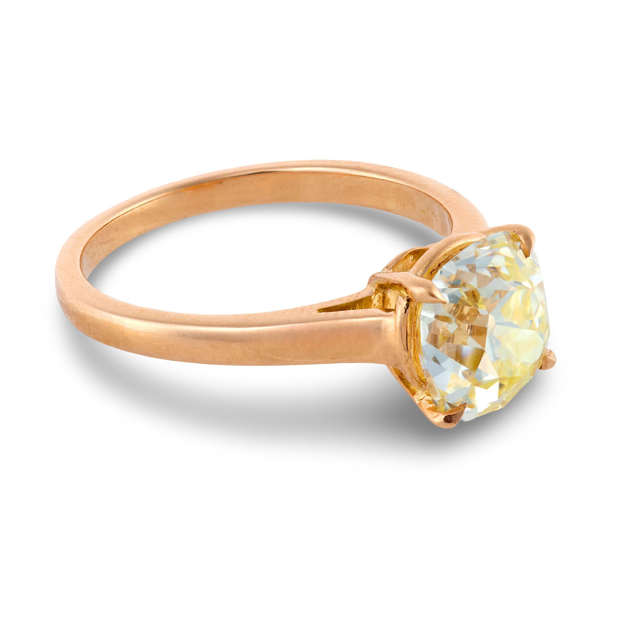 Vintage GIA 2.21 carat old mine cut diamond 18k gold solitaire engagement ring