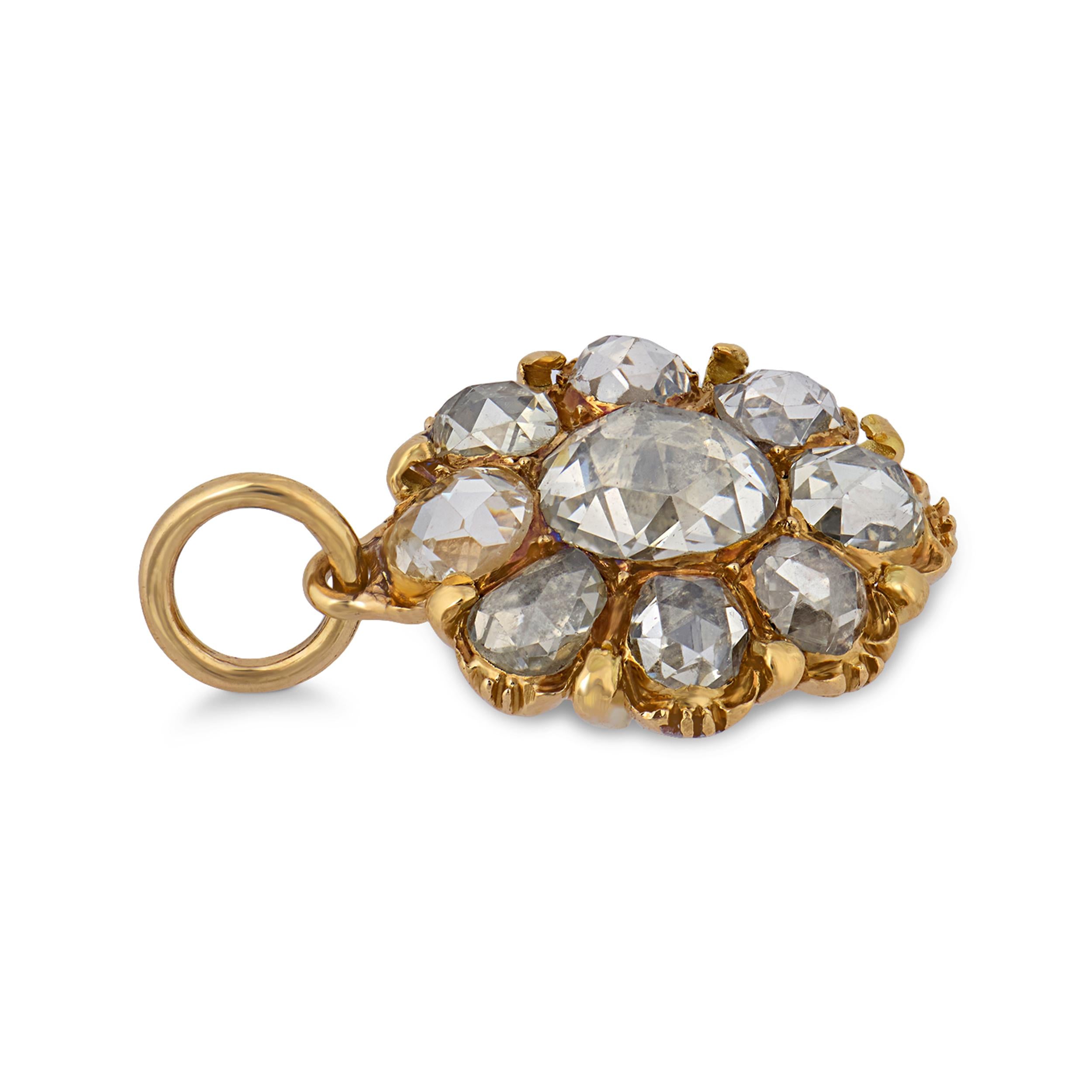 Victorian 1.60 carat rose cut diamond 18k yellow gold necklace