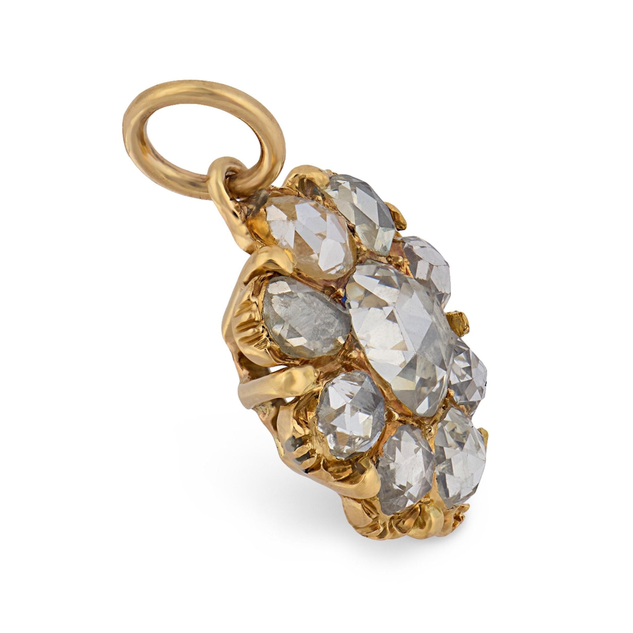 Victorian 1.60 carat rose cut diamond 18k yellow gold necklace