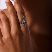 Victorian 1.60 carat rose cut diamond 14k rose gold navette ring