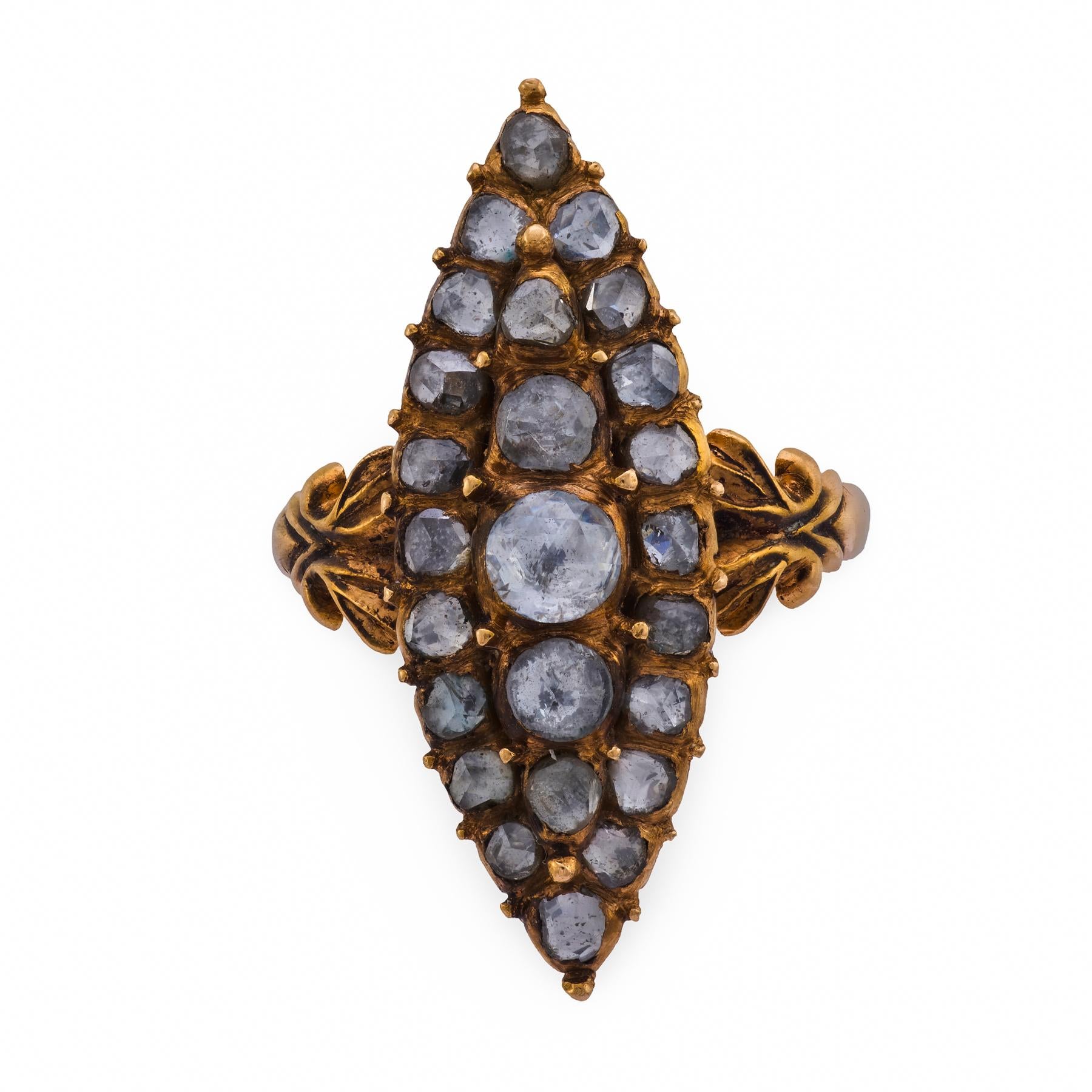 Victorian 1.60 carat rose cut diamond 14k rose gold navette ring