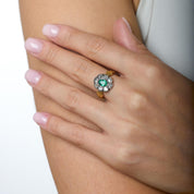 Victorian GIA emerald diamond 18k yellow gold silver cluster ring