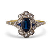 Edwardian GIA no heat sapphire diamond 14k yellow gold ring