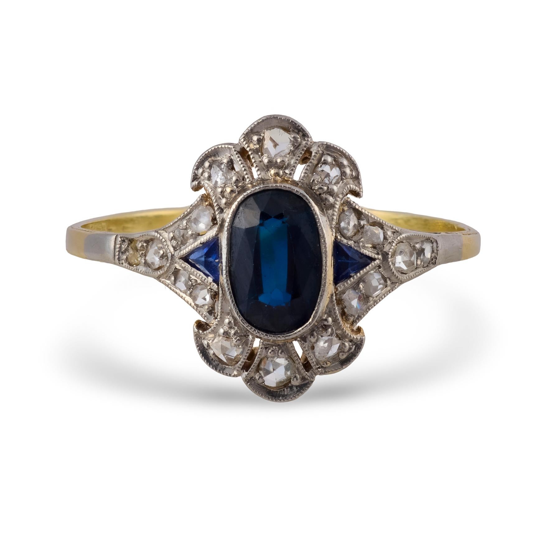 Edwardian GIA no heat sapphire diamond 14k yellow gold ring