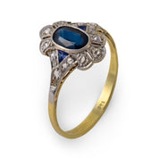 Edwardian GIA no heat sapphire diamond 14k yellow gold ring