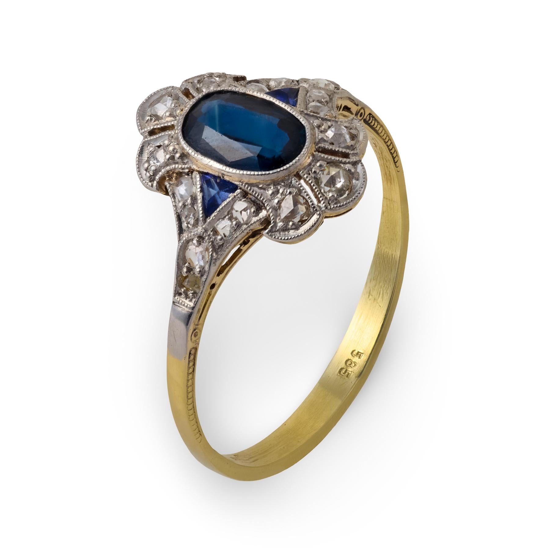 Edwardian GIA no heat sapphire diamond 14k yellow gold ring
