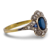 Edwardian GIA no heat sapphire diamond 14k yellow gold ring