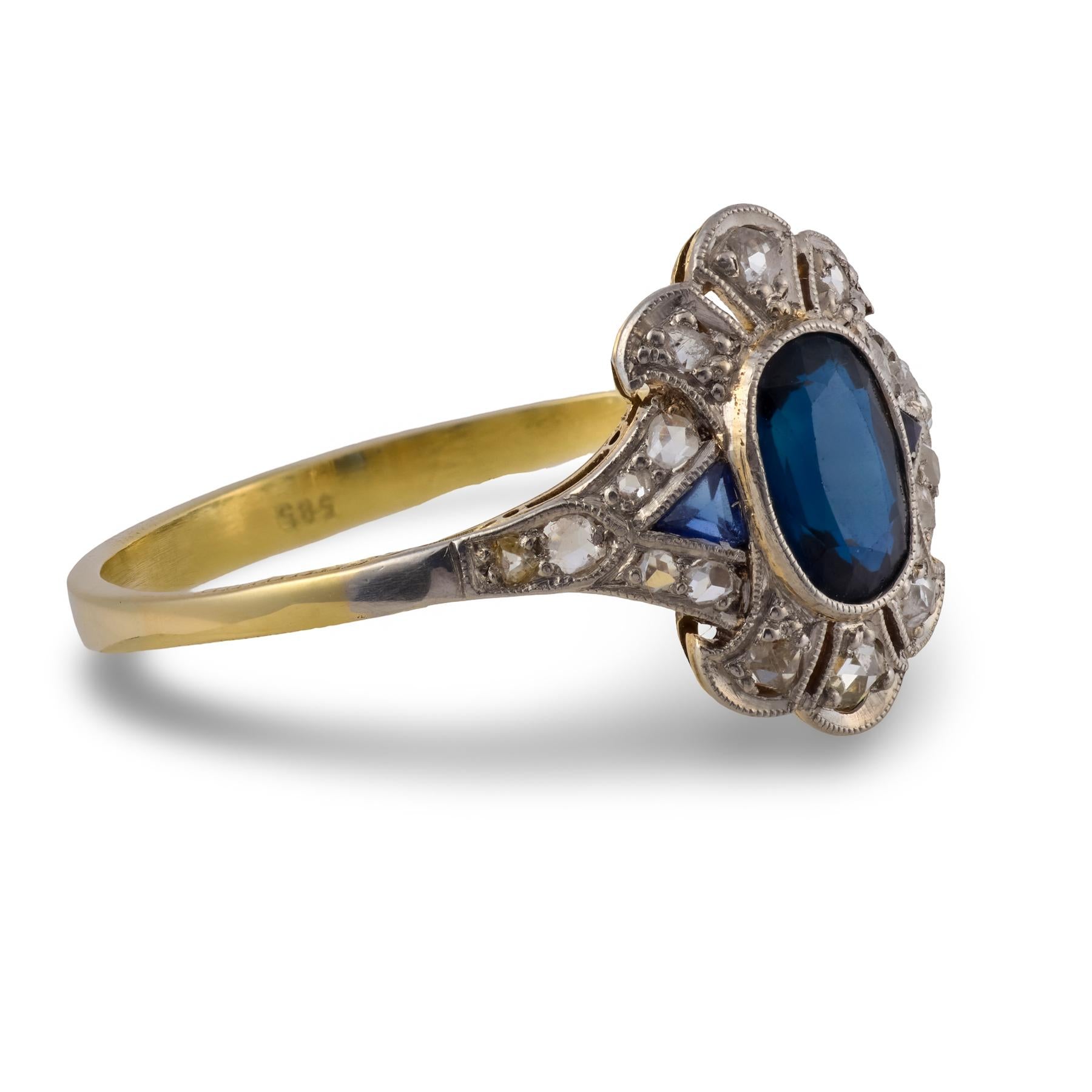 Edwardian GIA no heat sapphire diamond 14k yellow gold ring