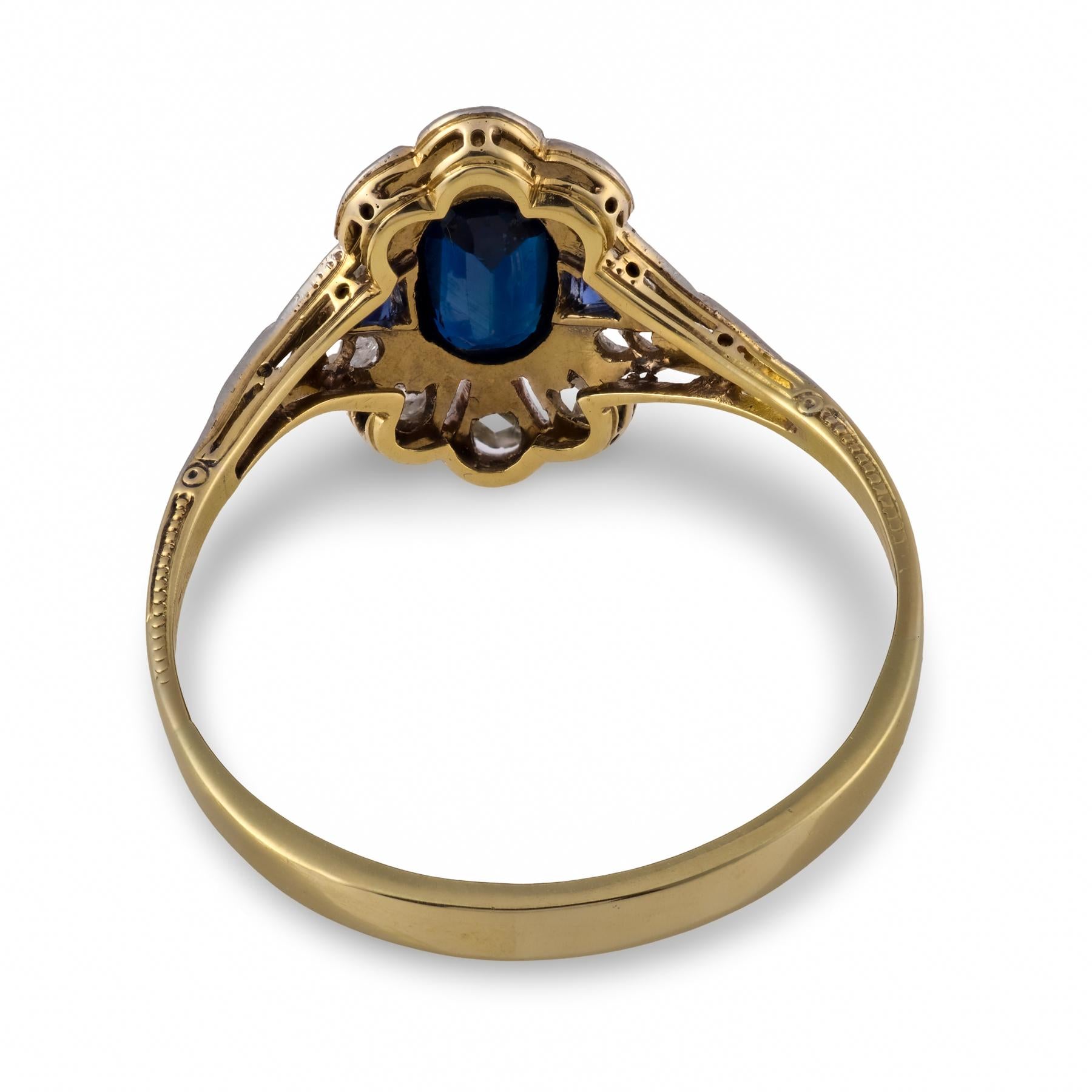 Edwardian GIA no heat sapphire diamond 14k yellow gold ring