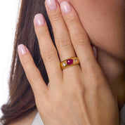 Vintage GIA 2.50 carat cabochon cut ruby diamond 18k yellow gold bezel ring