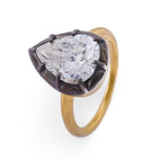 GIA 3.52 carat pear shape diamond 14k yellow gold and platinum engagement ring