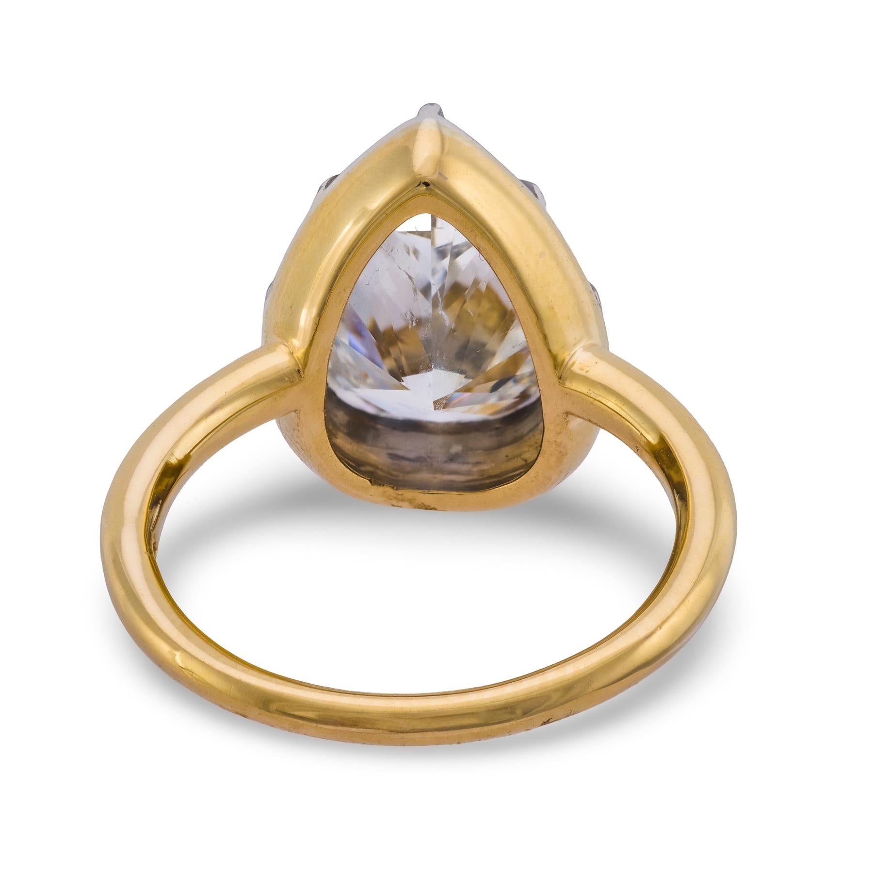 GIA 3.52 carat pear shape diamond 14k yellow gold and platinum engagement ring