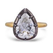 GIA 3.52 carat pear shape diamond 14k yellow gold and platinum engagement ring