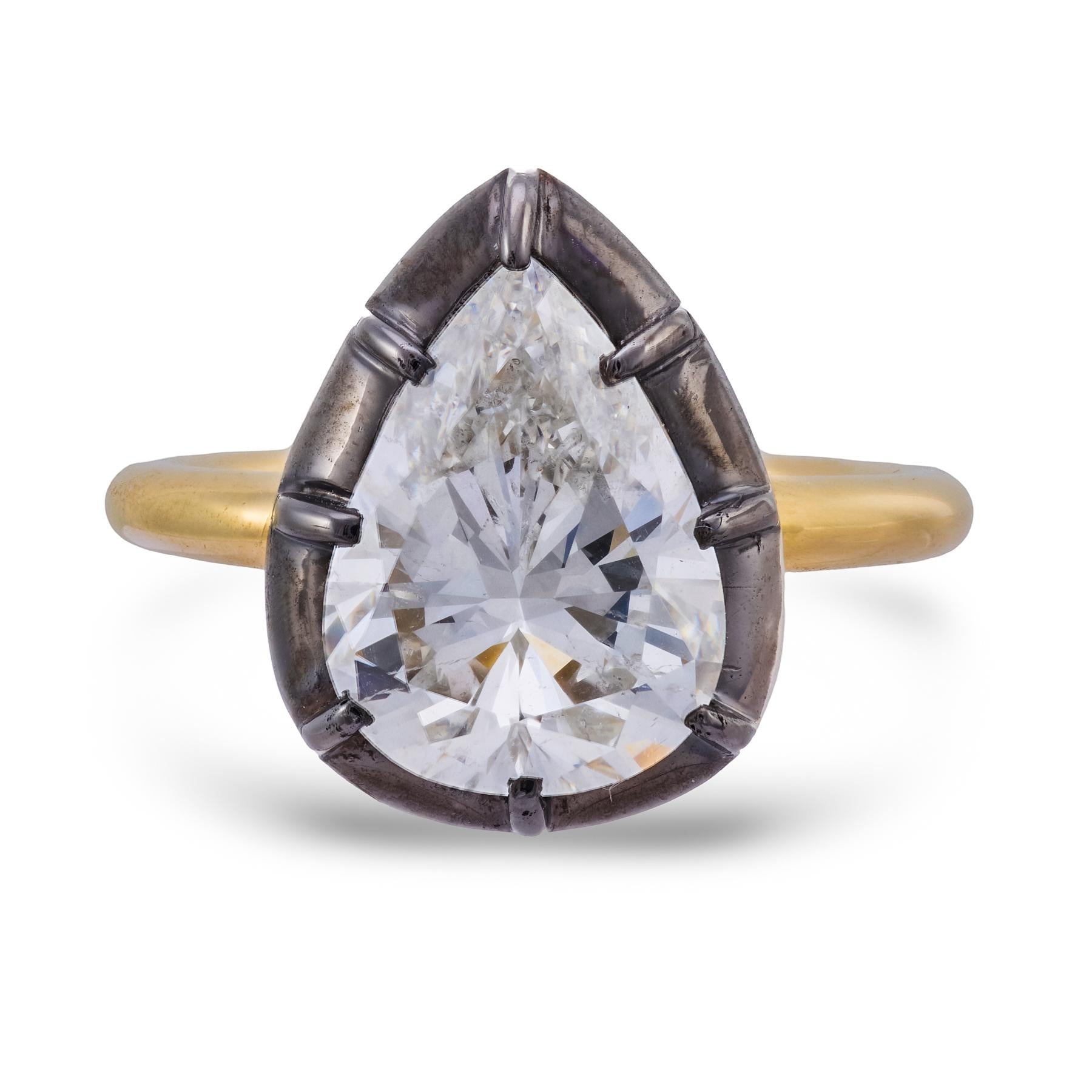 GIA 3.52 carat pear shape diamond 14k yellow gold and platinum engagement ring