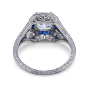 Art Deco GIA 1.90 carat Asscher cut diamond sapphire platinum engagement ring