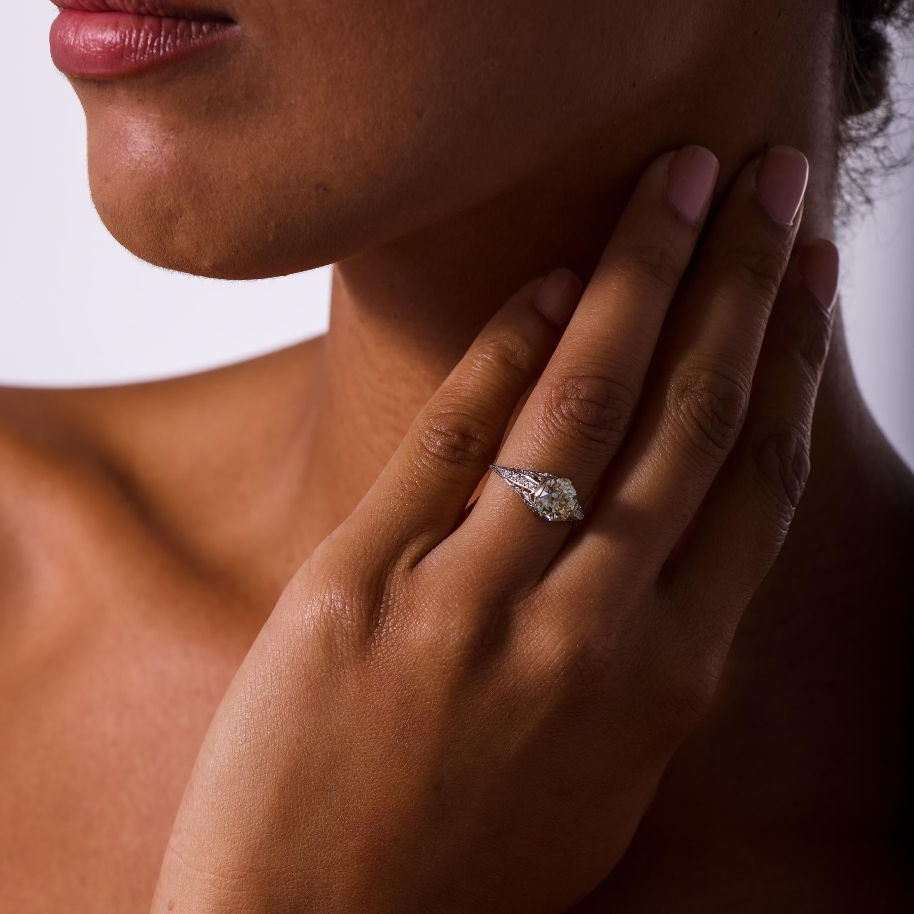 GIA 1.82 carat old European cut diamond 14k white gold engagement ring