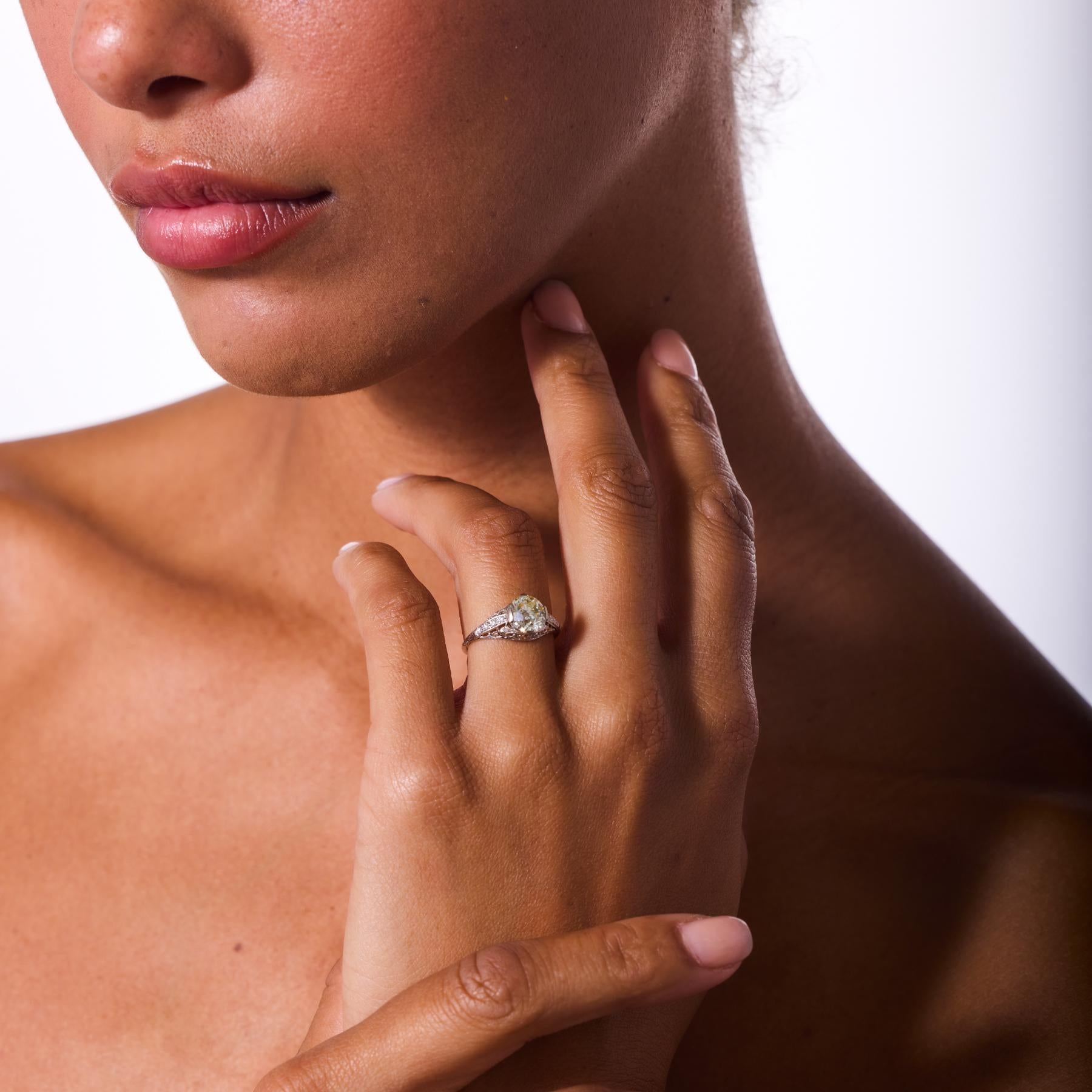 GIA 1.82 carat old European cut diamond 14k white gold engagement ring