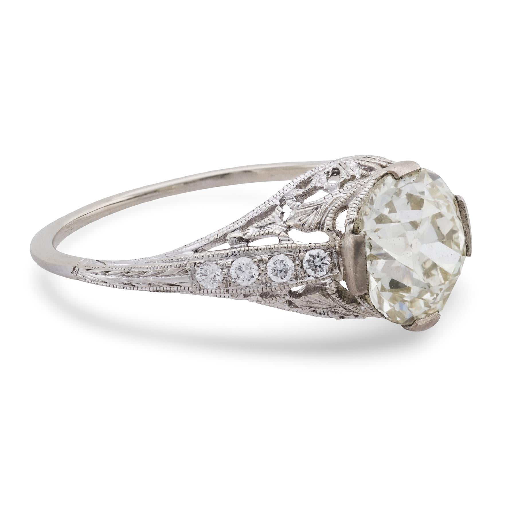 GIA 1.82 carat old European cut diamond 14k white gold engagement ring
