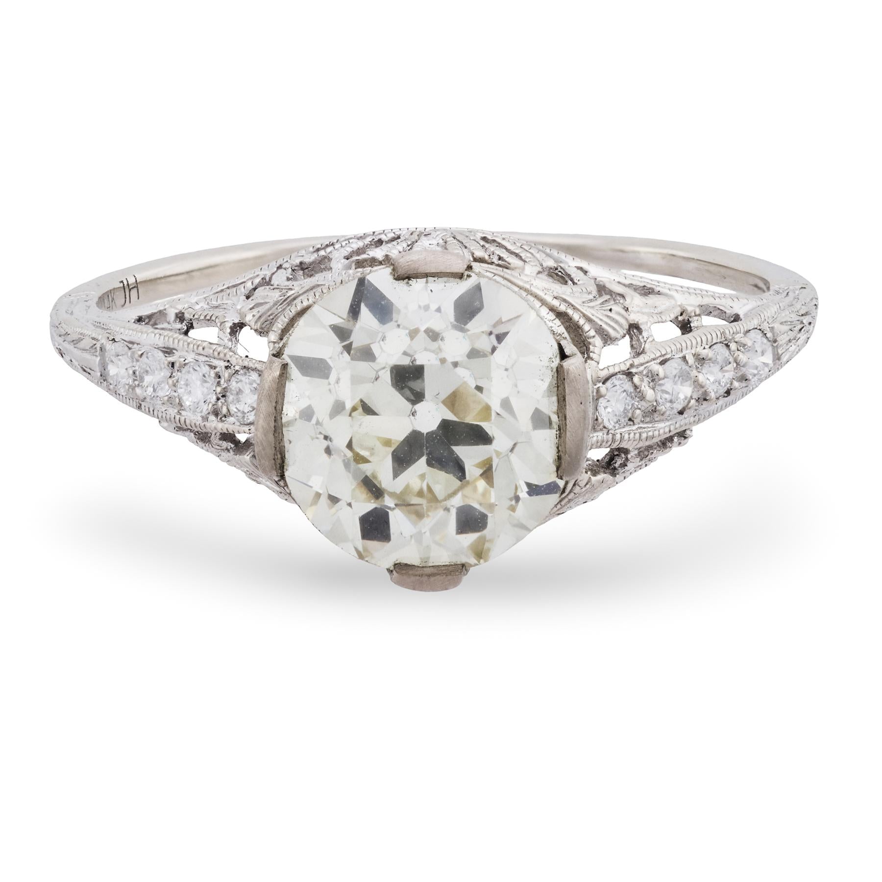 GIA 1.82 carat old European cut diamond 14k white gold engagement ring