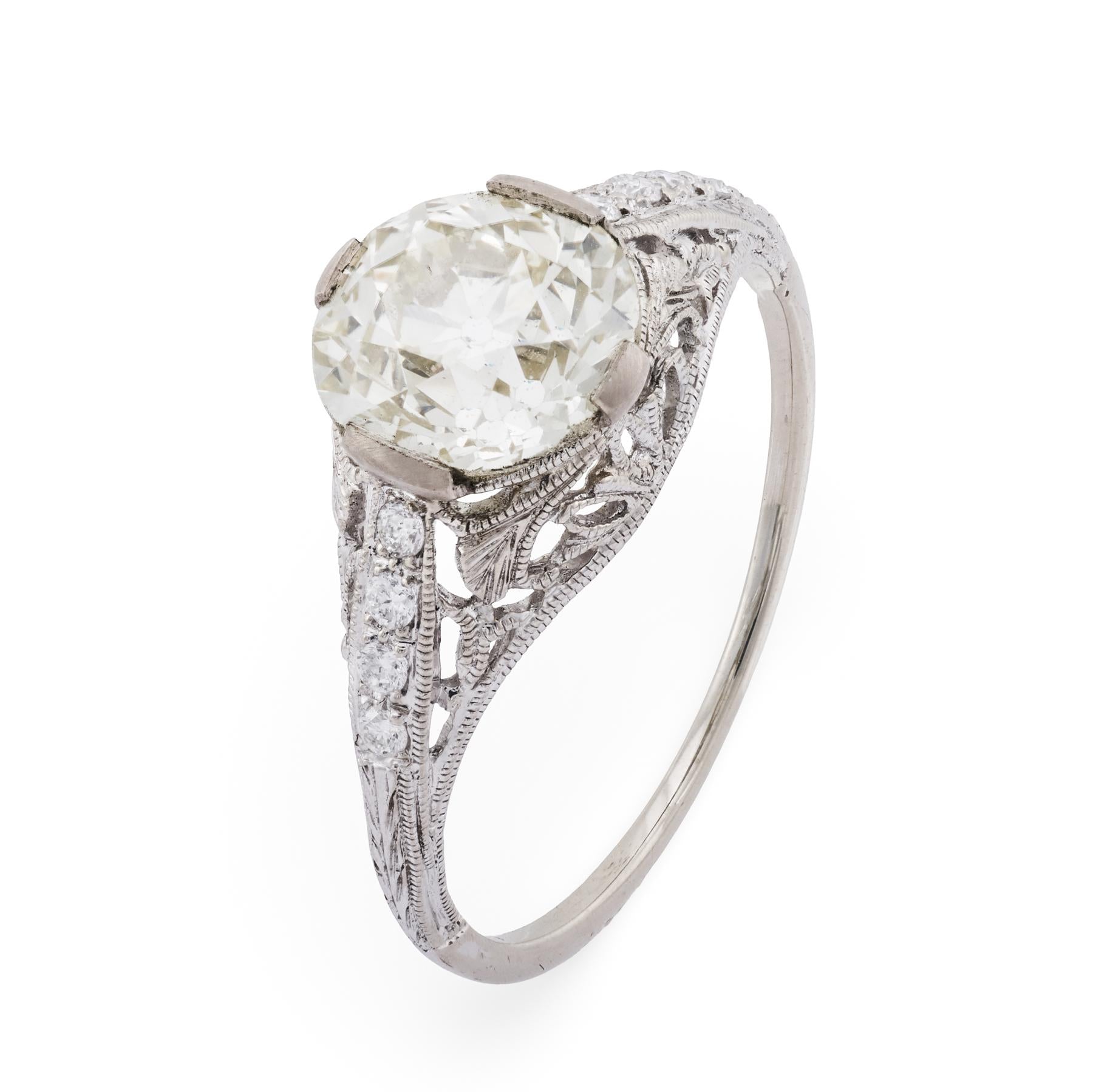 GIA 1.82 carat old European cut diamond 14k white gold engagement ring