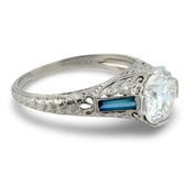 Art Deco GIA 1.66 carat diamond sapphire platinum engagement ring