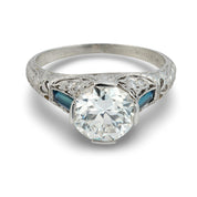Art Deco GIA 1.66 carat diamond sapphire platinum engagement ring