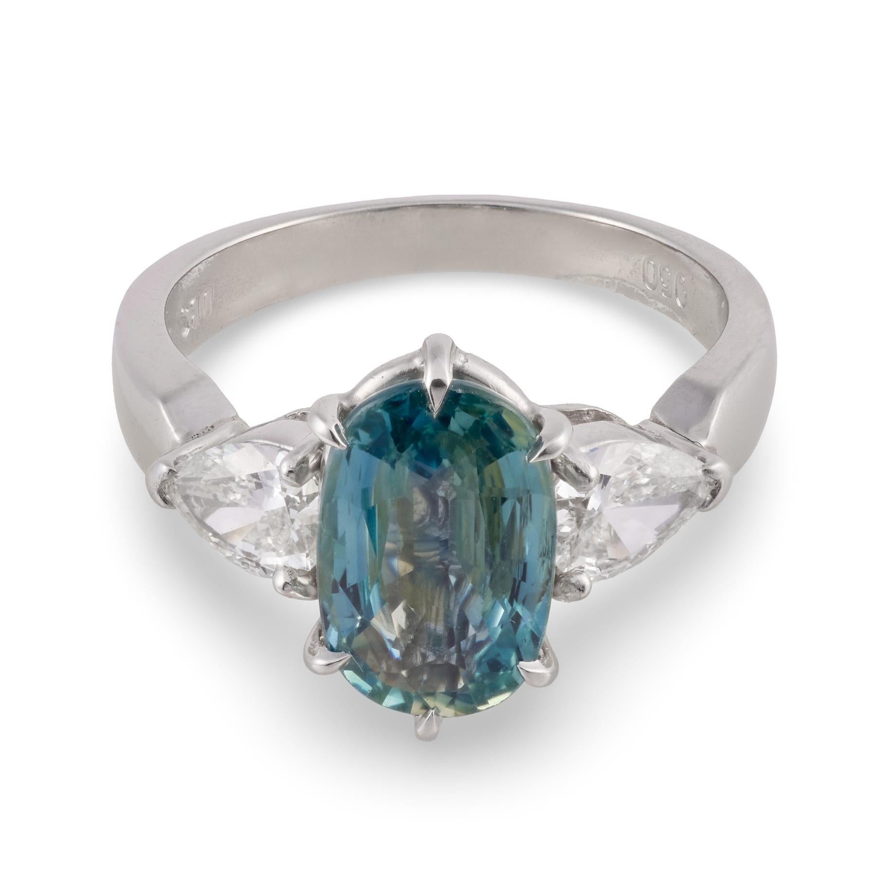 GIA 3.34 carat no heat sapphire diamond platinum engagement ring