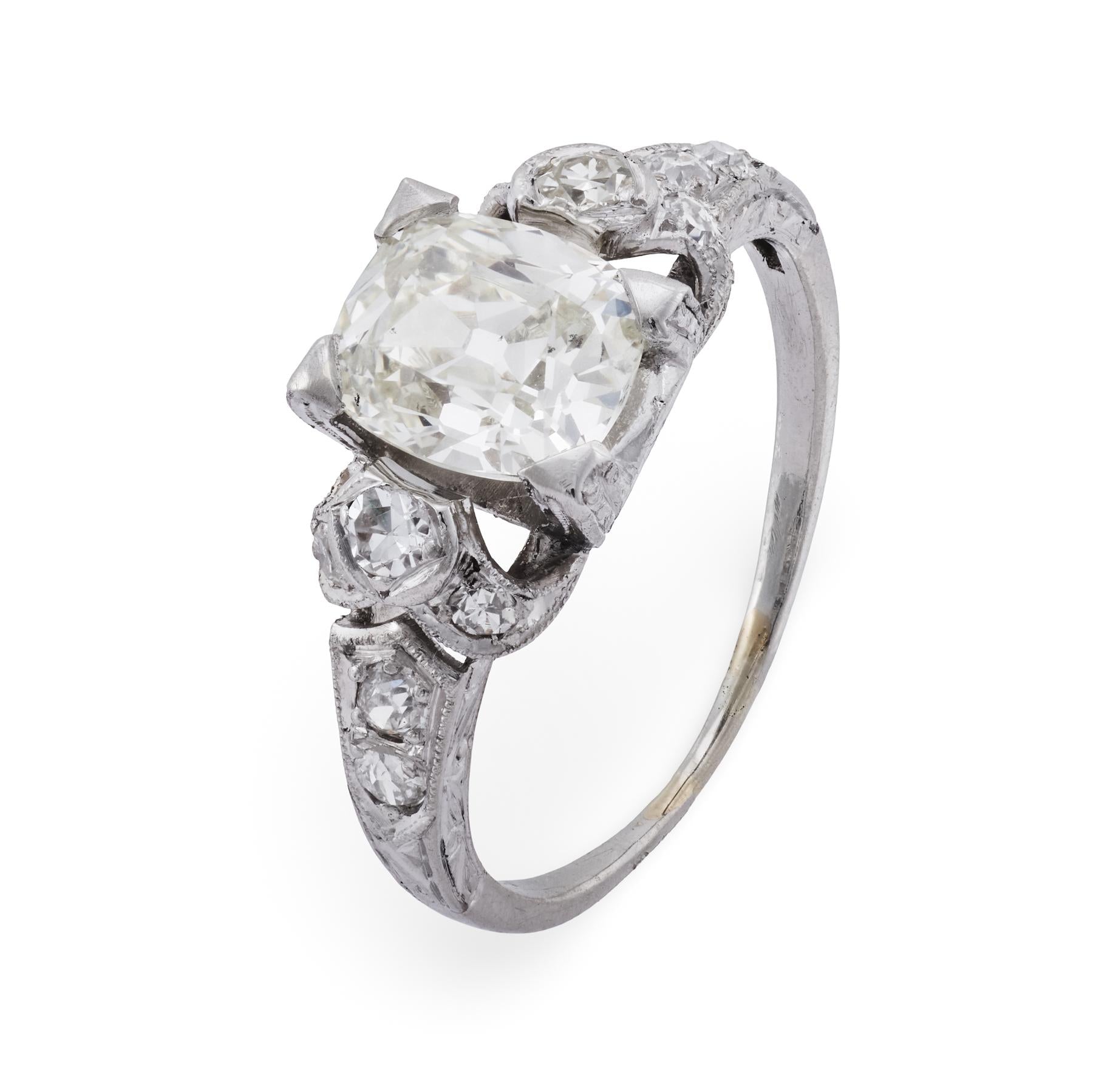 Art Deco GIA 1.22 carat old mine cut diamond platinum engagement ring