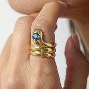 Vintage sapphire 18k yellow gold snake ring