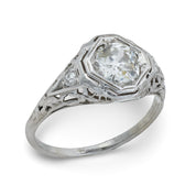 Art Deco 1.15 carat old mine cut diamond 14k white gold engagement ring
