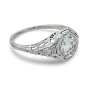 Art Deco 1.15 carat old mine cut diamond 14k white gold engagement ring