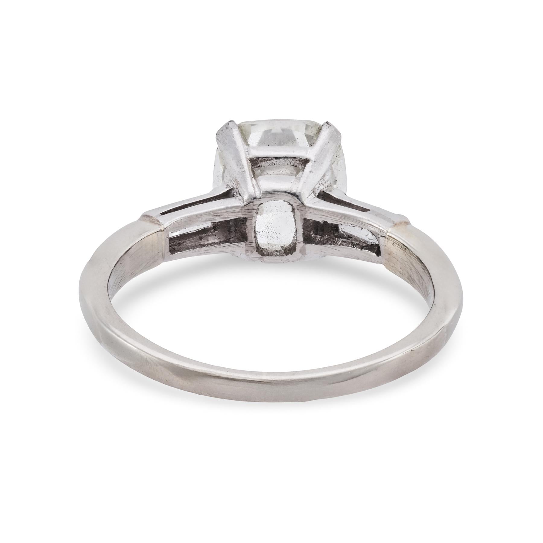 Mid Century GIA 3.09 carat old mine cut diamond platinum engagement ring