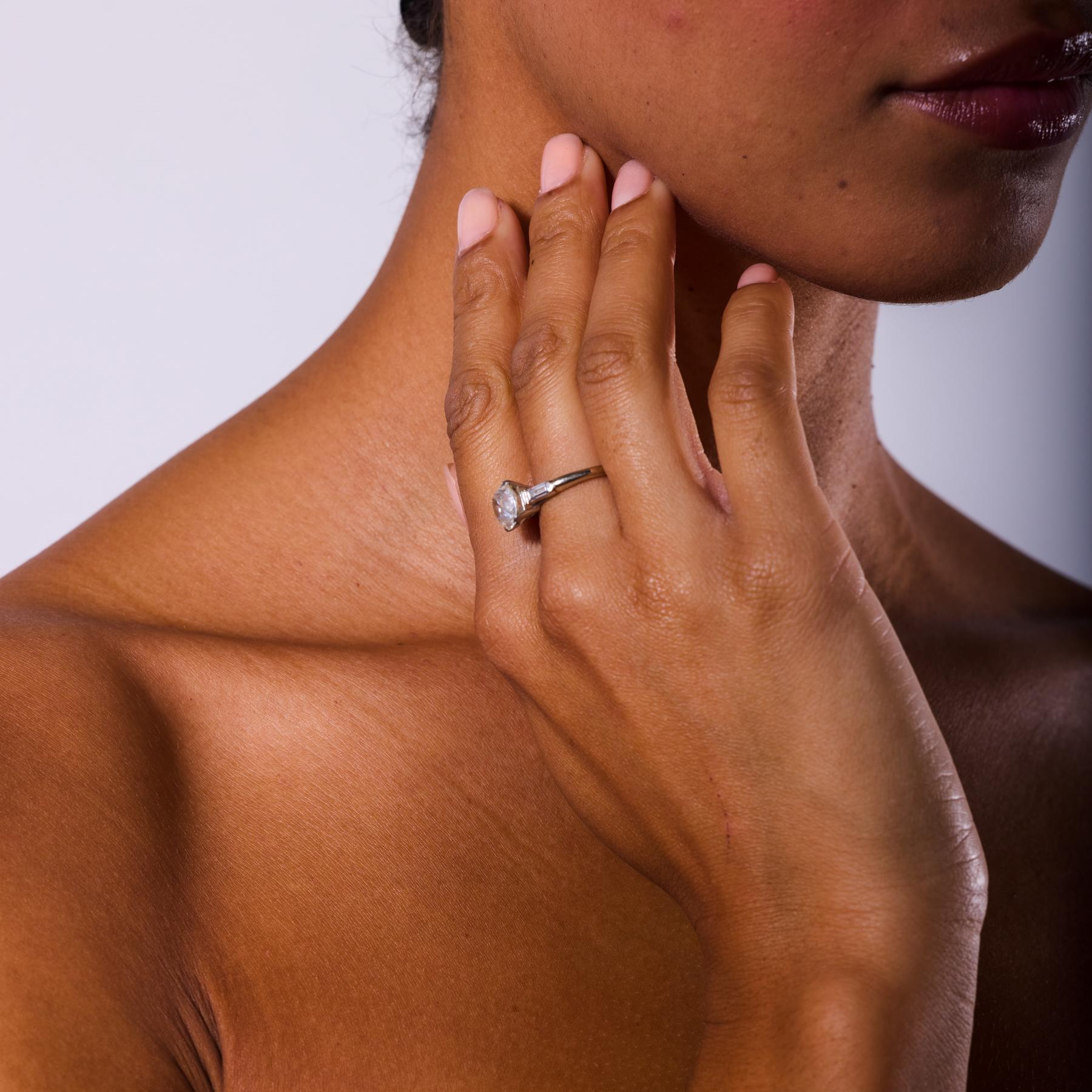 Mid Century GIA 3.09 carat old mine cut diamond platinum engagement ring