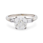 Mid Century GIA 3.09 carat old mine cut diamond platinum engagement ring