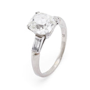 Mid Century GIA 3.09 carat old mine cut diamond platinum engagement ring