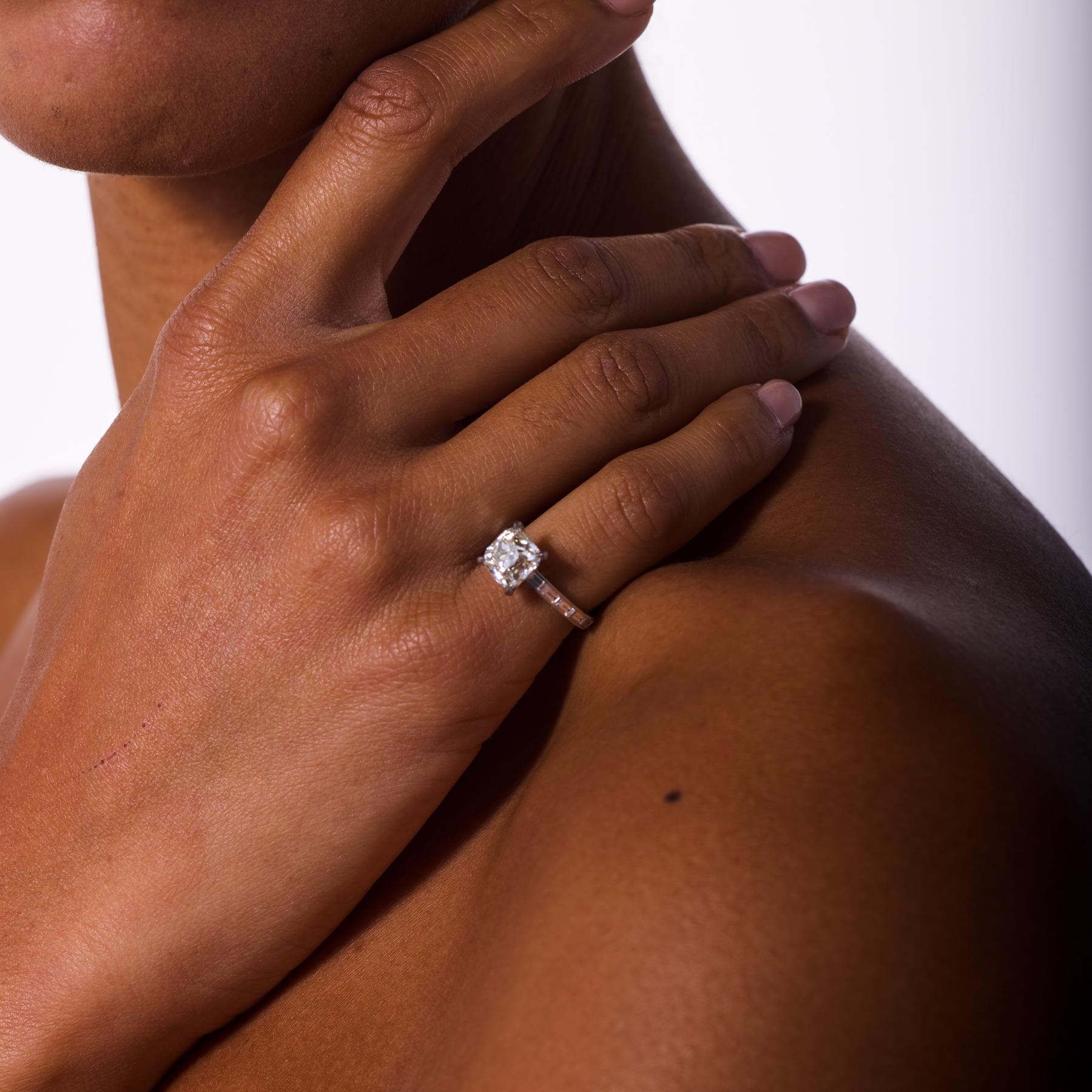 GIA 3.06 carat old mine cut diamond platinum engagement ring