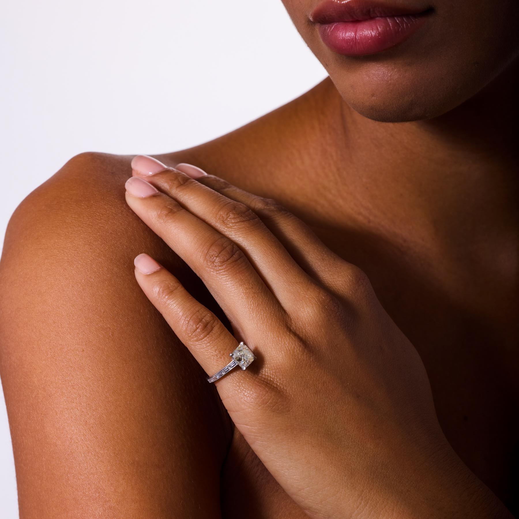 GIA 3.06 carat old mine cut diamond platinum engagement ring