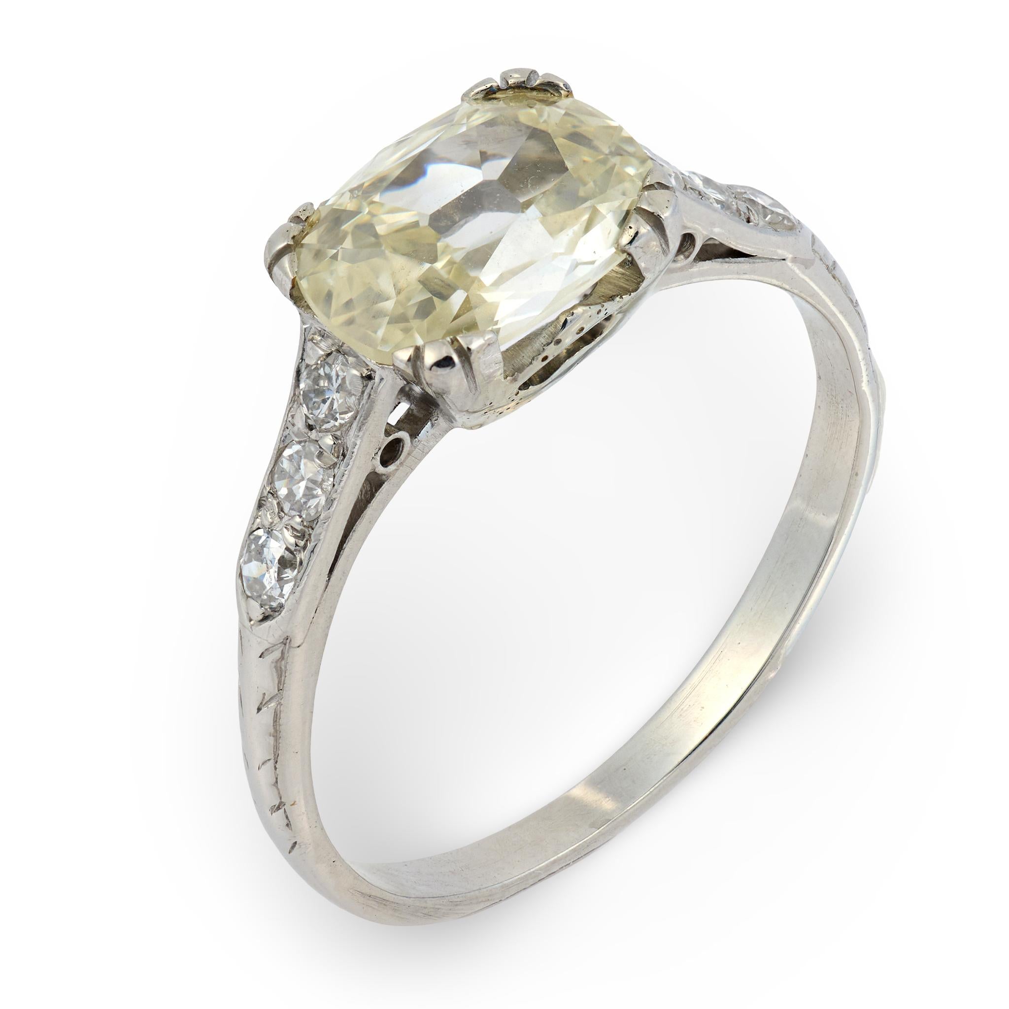 Art Deco GIA 1.60 carat old mine cut diamond platinum engagement ring