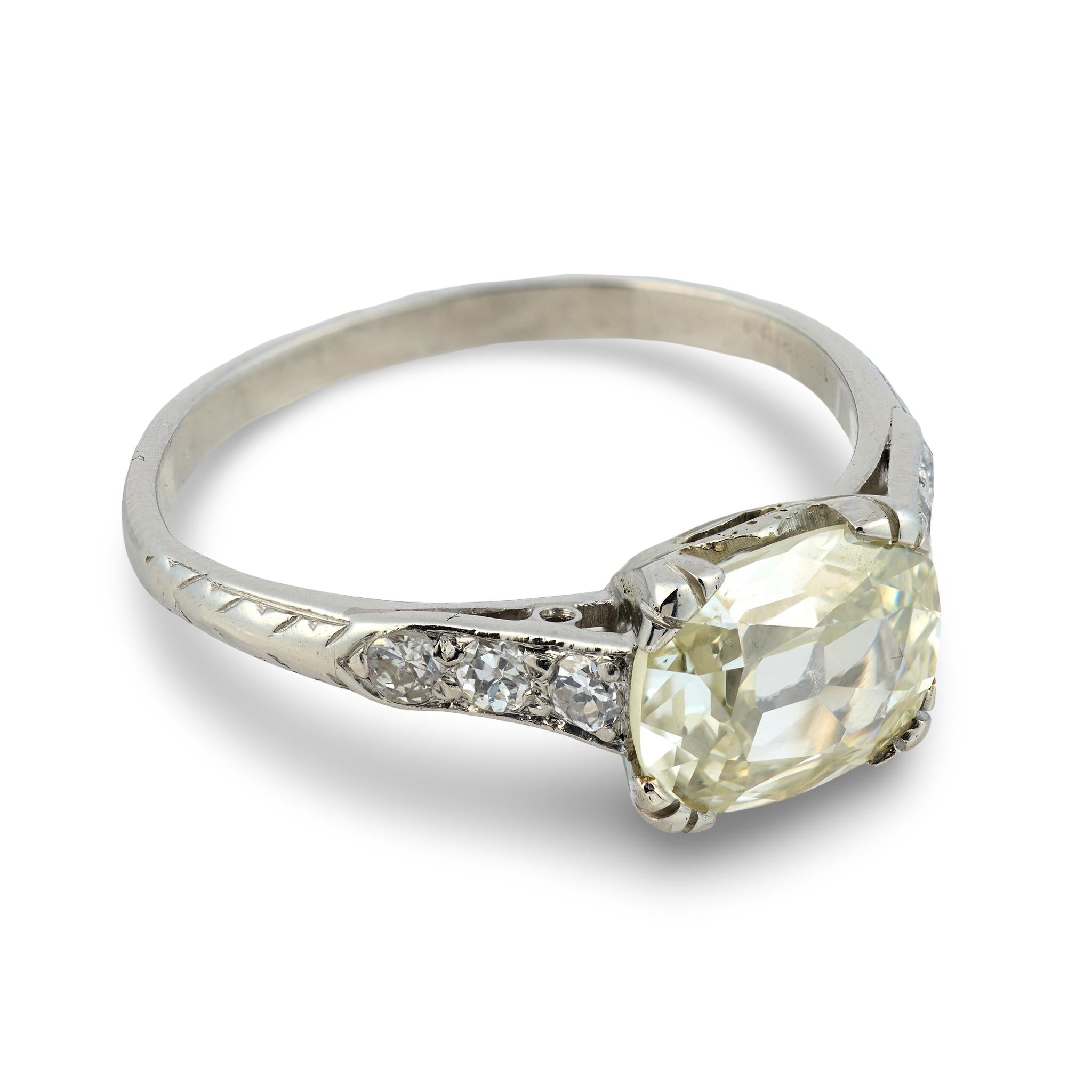 Art Deco GIA 1.60 carat old mine cut diamond platinum engagement ring