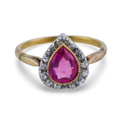 Edwardian GIA 1.15 carat Burma no heat ruby diamond 18k yellow gold ring