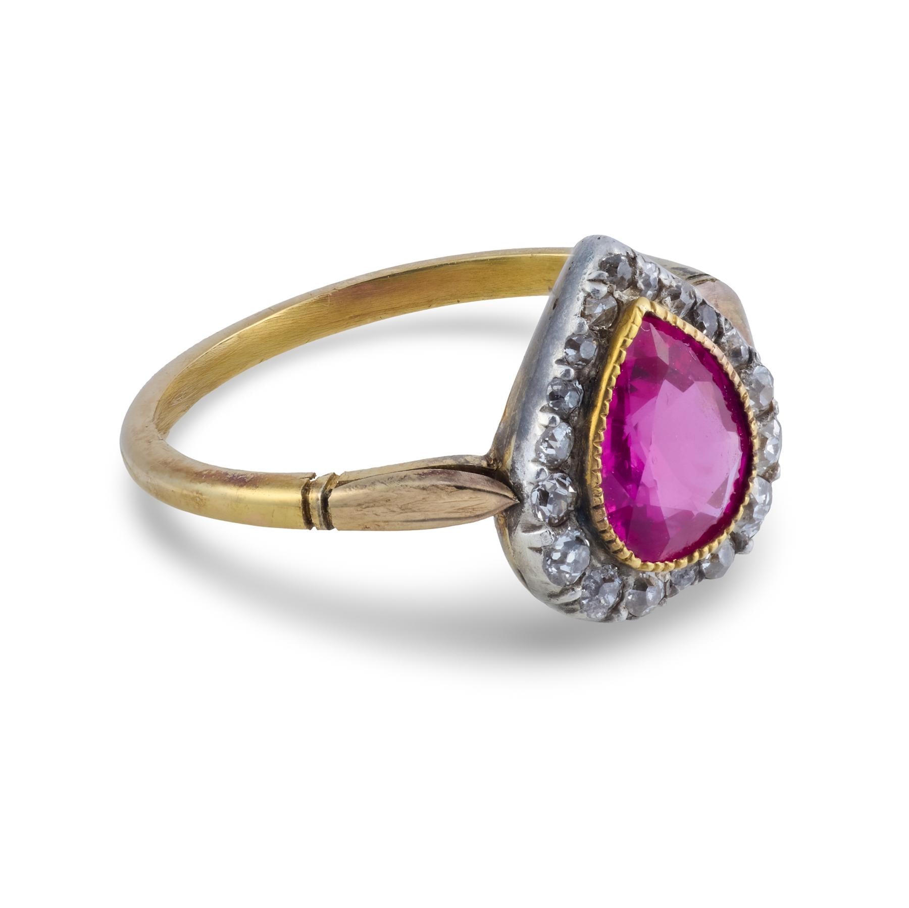 Edwardian GIA 1.15 carat Burma no heat ruby diamond 18k yellow gold ring