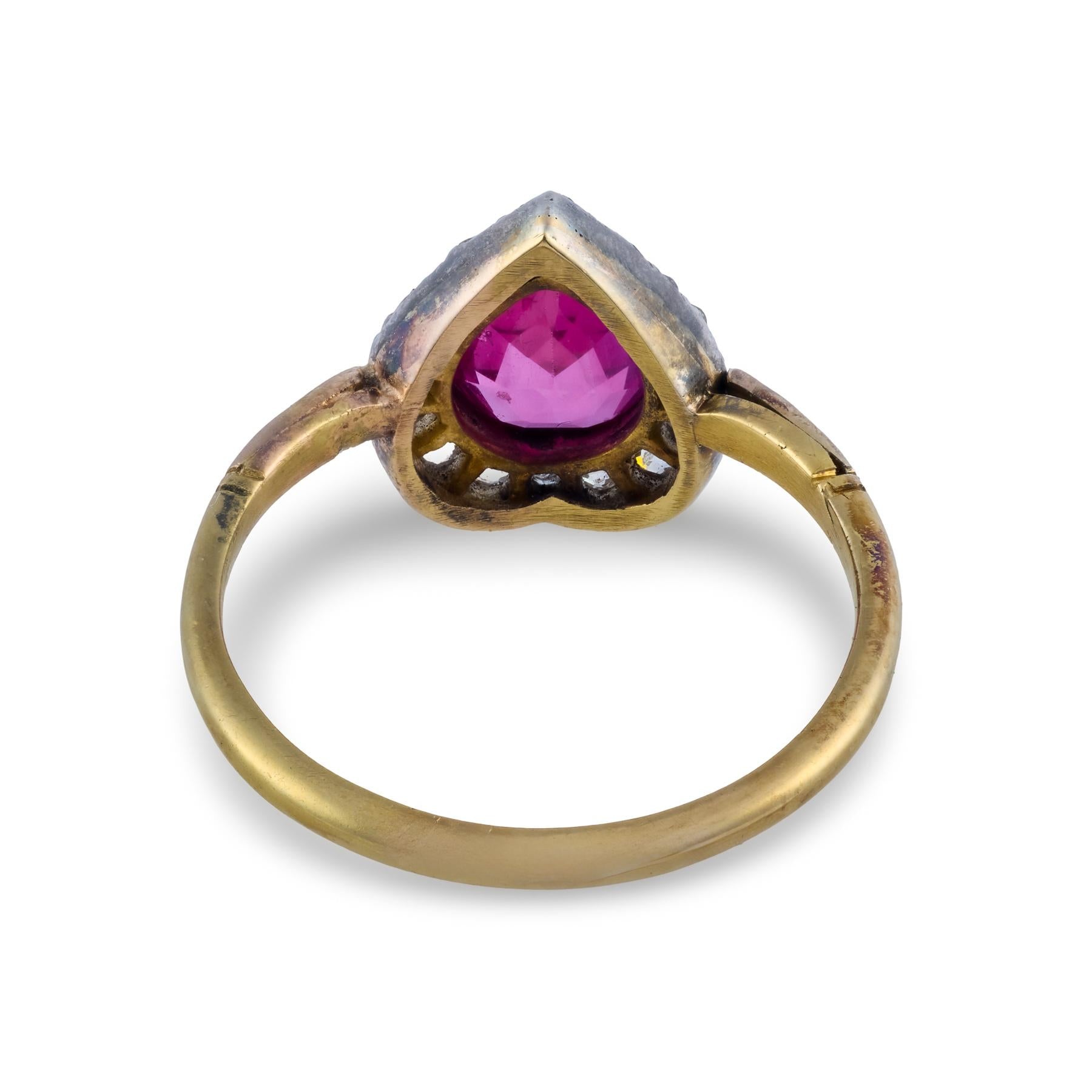 Edwardian GIA 1.15 carat Burma no heat ruby diamond 18k yellow gold ring