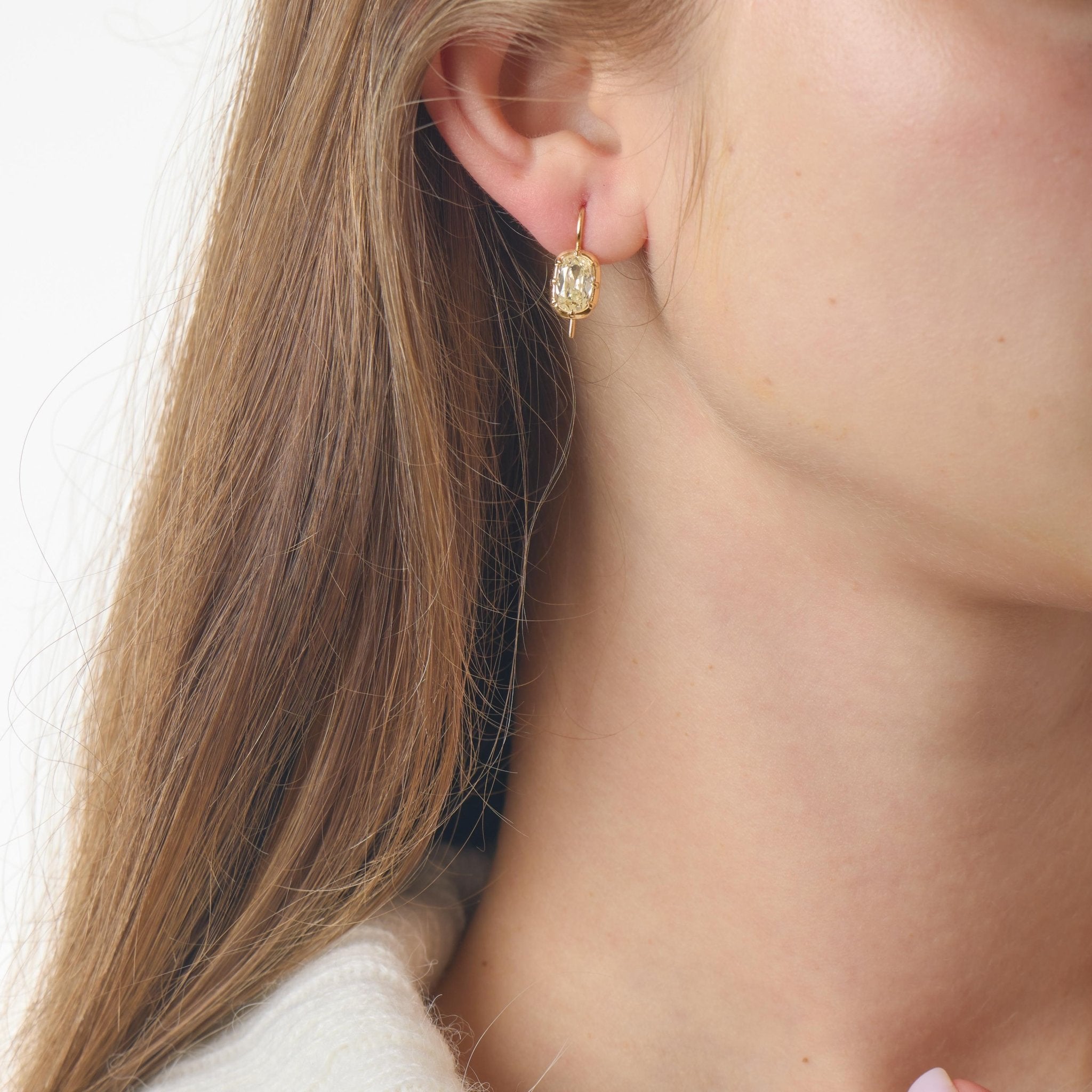 GIA 2.15 carat old mine cut diamond 18k yellow gold collet earrings