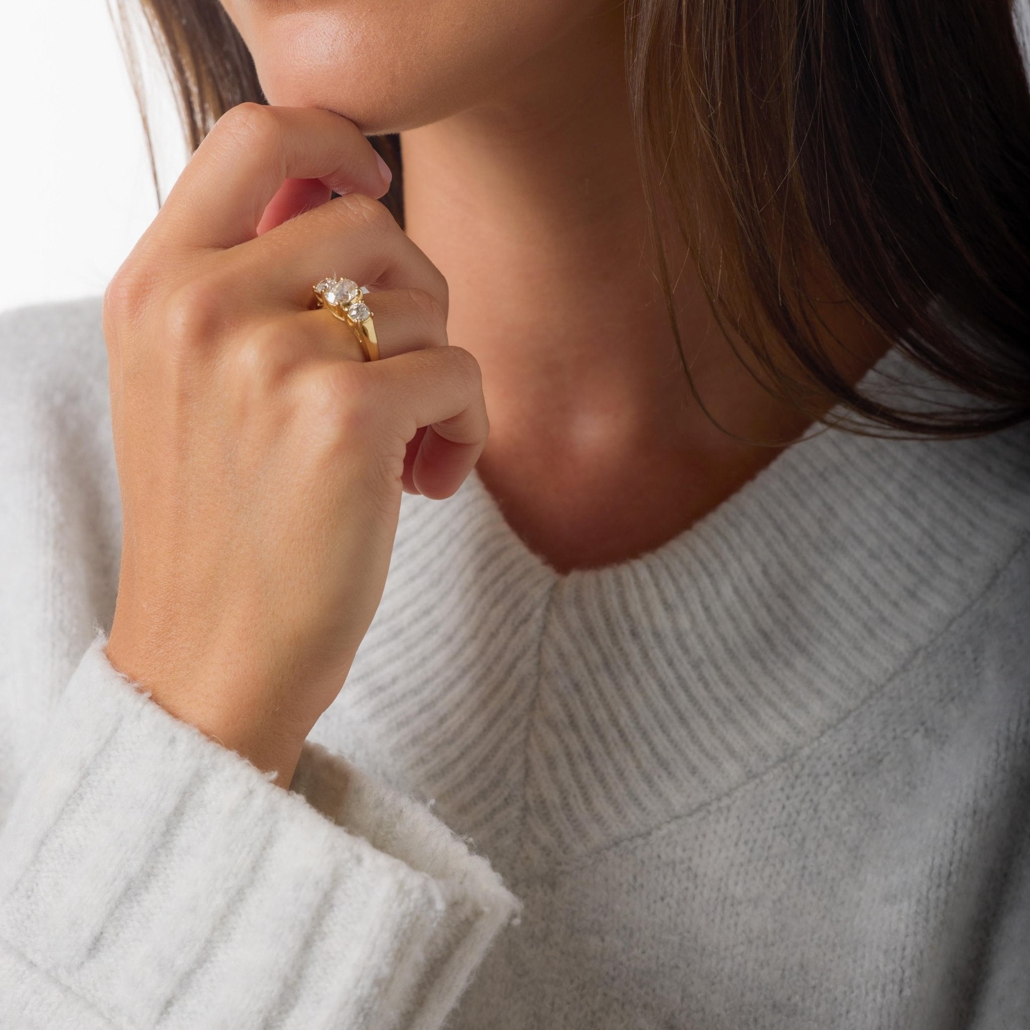 Vintage GIA 1.23 carat old mine cut diamond three stone engagement ring