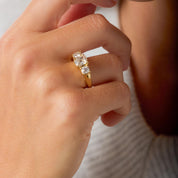 Vintage GIA 1.23 carat old mine cut diamond three stone engagement ring