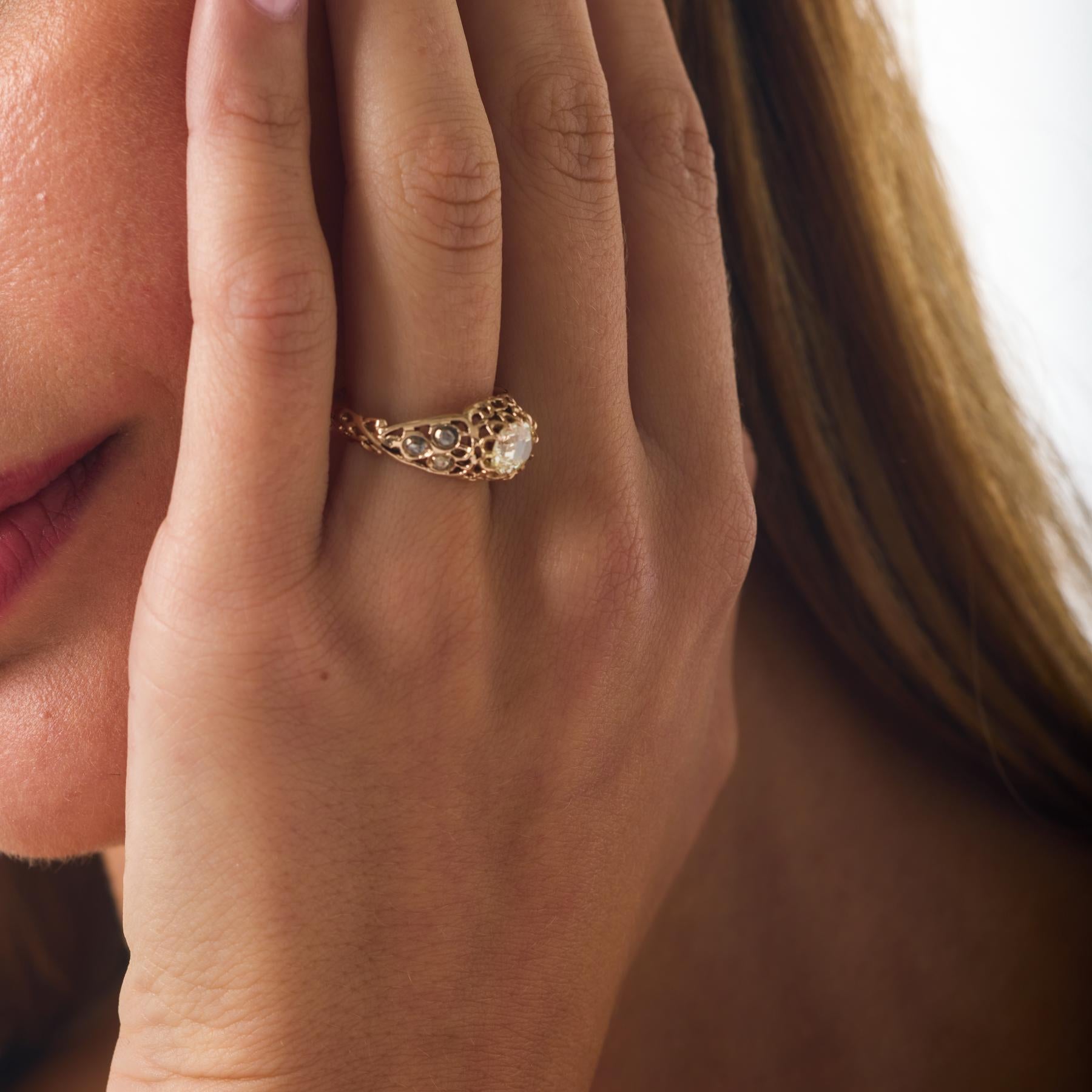 Victorian GIA 1.00 carat oval cut diamond 14k rose gold ring