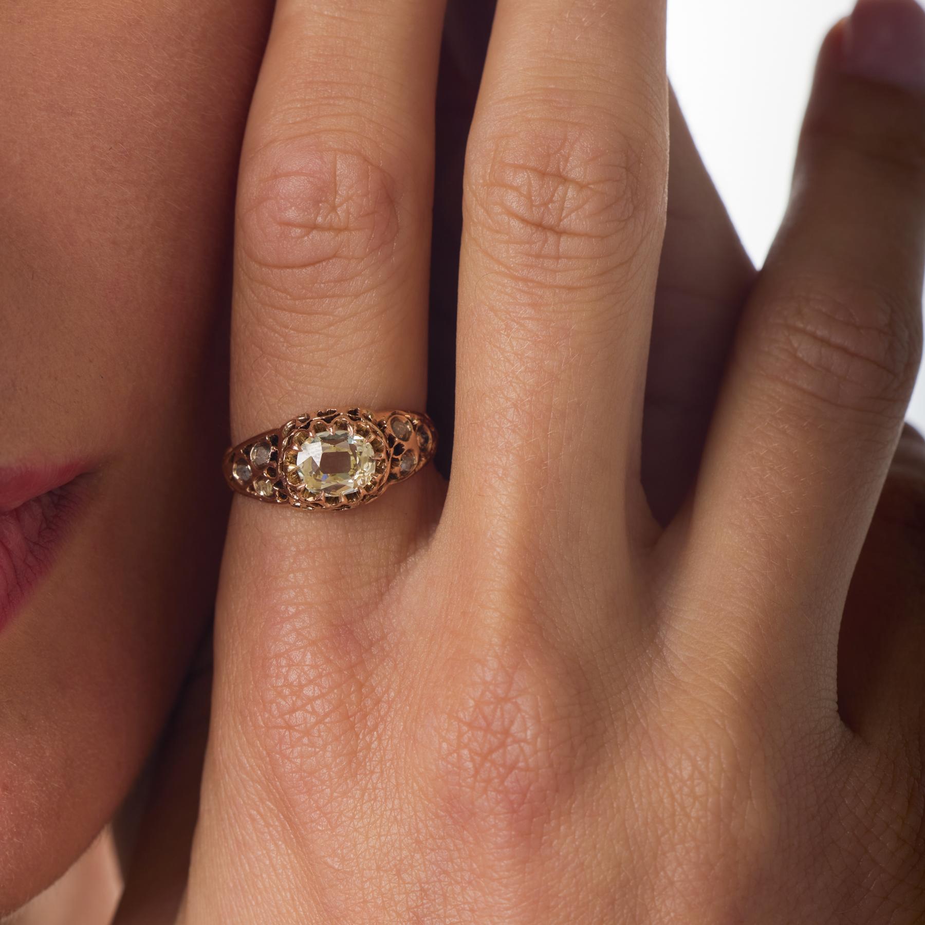 Victorian GIA 1.00 carat oval cut diamond 14k rose gold ring